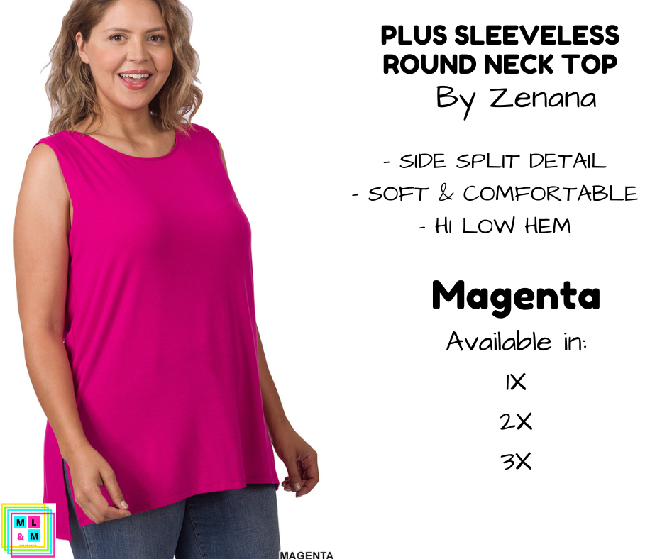 PLUS Sleeveless Round Neck Top - Magenta