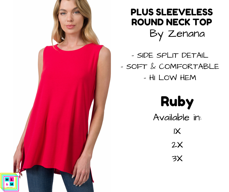 PLUS Sleeveless Round Neck Top - Ruby