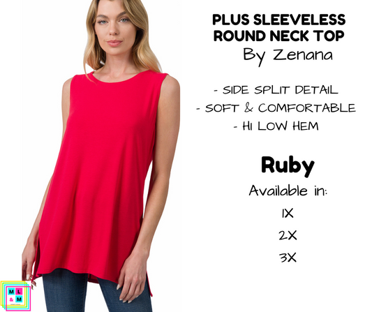 PLUS Sleeveless Round Neck Top - Ruby