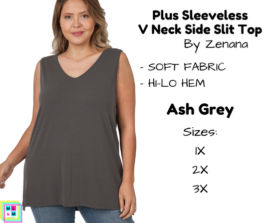 PLUS Sleeveless Side Slit Top - Ash Grey