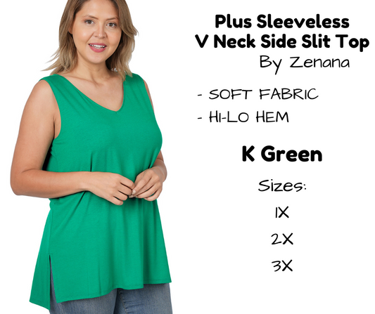 PLUS Sleeveless Side Slit Top - K Green