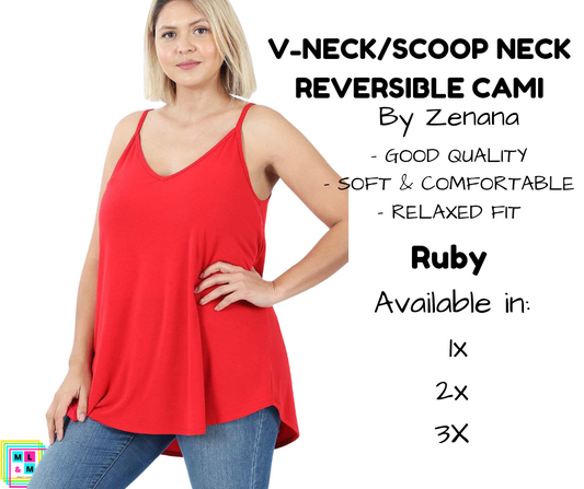 PLUS V-Neck/Scoop Neck Reversible Cami - Ruby