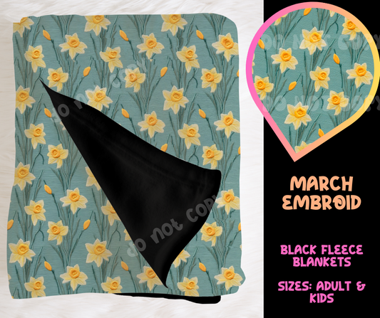 MARCH EMBROID - SOFT BLACK FLEECE THROW BLANKETS RUN 4- PREORDER CLOSING 4/9