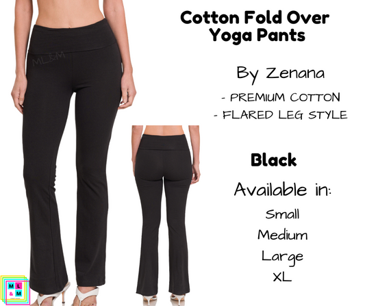 Cotton Fold Over Yoga Pants - Black