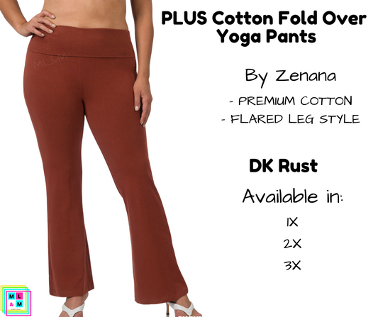 PLUS Cotton Fold Over Yoga Pants - DK Rust