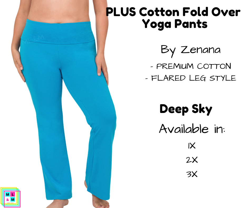 PLUS Cotton Fold Over Yoga Pants - Deep Sky