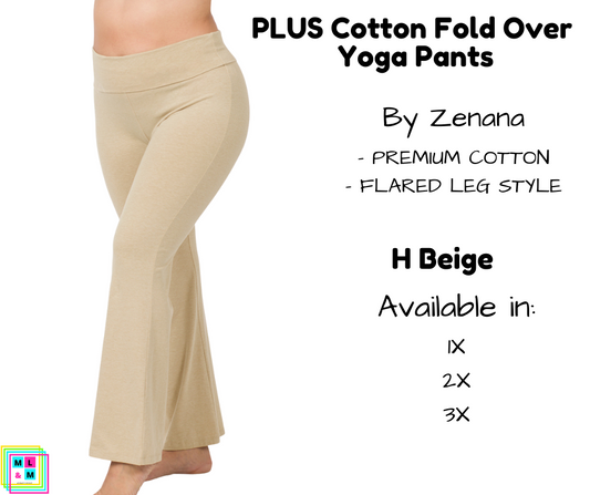 PLUS Cotton Fold Over Yoga Pants - H Beige