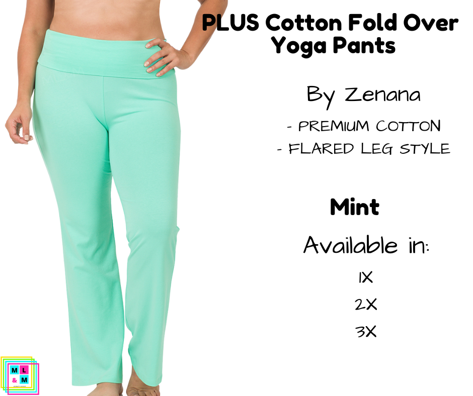 PLUS Cotton Fold Over Yoga Pants - Mint