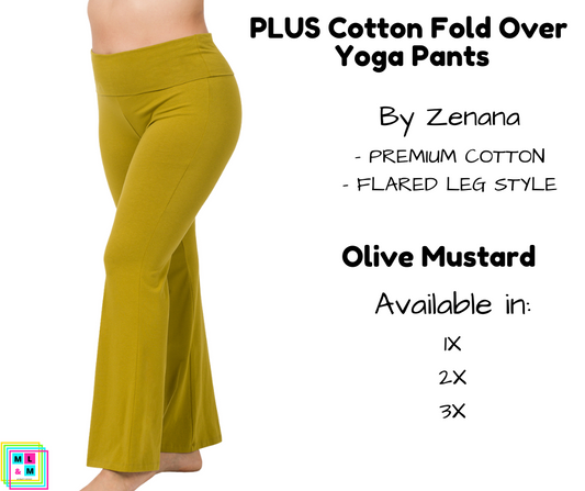 PLUS Cotton Fold Over Yoga Pants - Olive Mustard