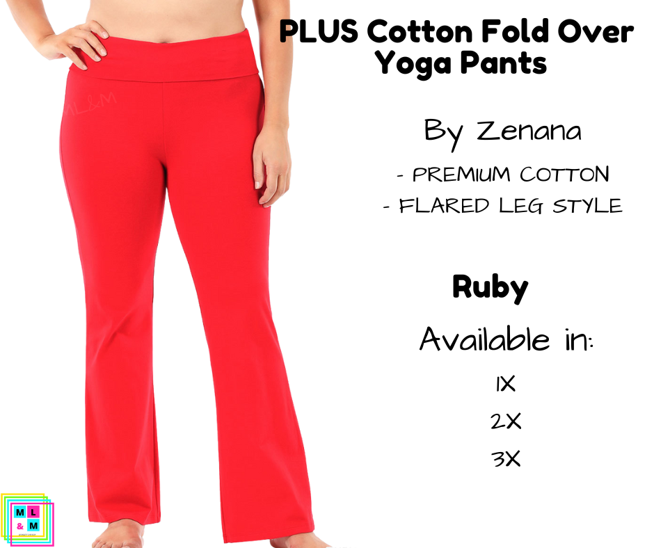 PLUS Cotton Fold Over Yoga Pants - Ruby