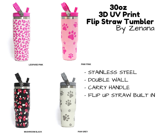 30oz 3D UV Printed Flip Straw Tumbler - Multiple Designs