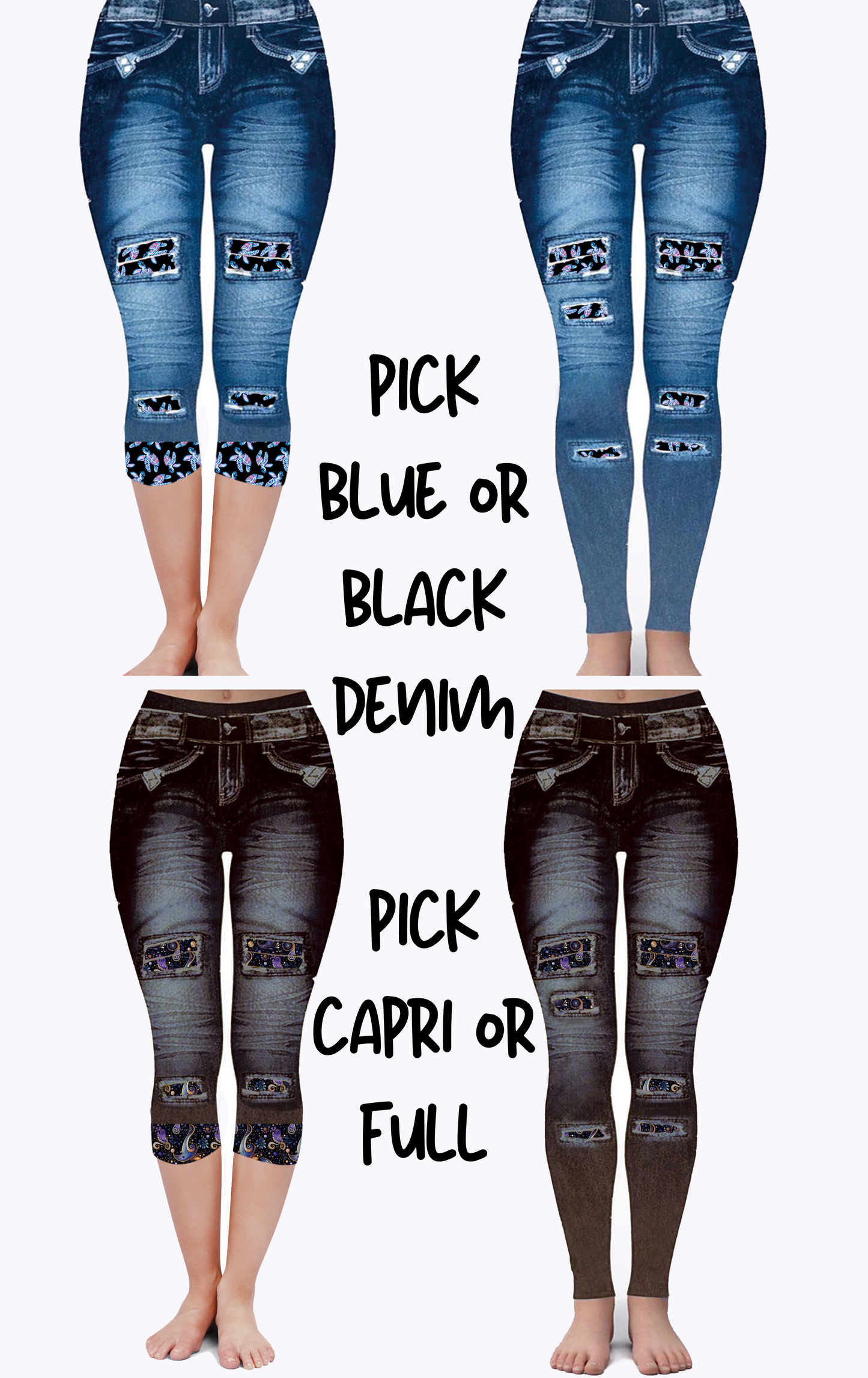 DARK FLORAL - DENIM RUN W/ BACK POCKETS - LEGGINGS/CAPRI