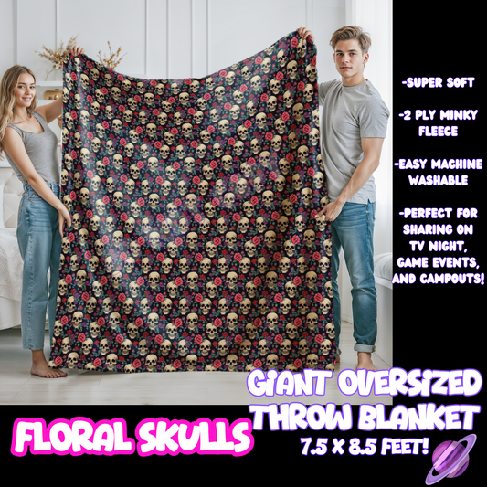 FLORAL SKULLS - GIANT SHAREABLE THROW BLANKETS ROUND 10-PREORDER CLOSING 12/2