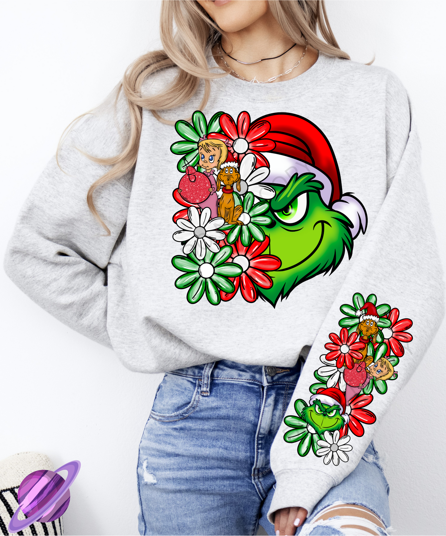 MEAN GREEN FLORAL SWEATSHIRT W/ SLEEVE PRINT