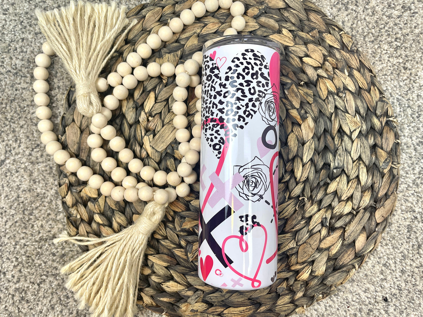 Pink xo leopard heart tumbler