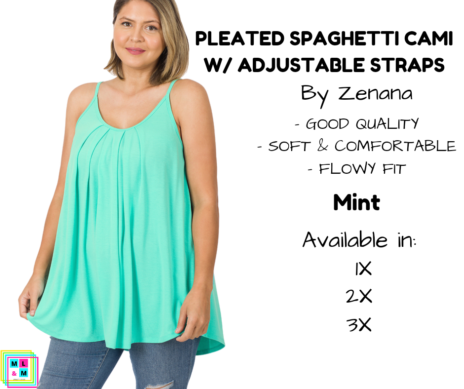 PLUS Pleated Spaghetti Strap Cami - Mint