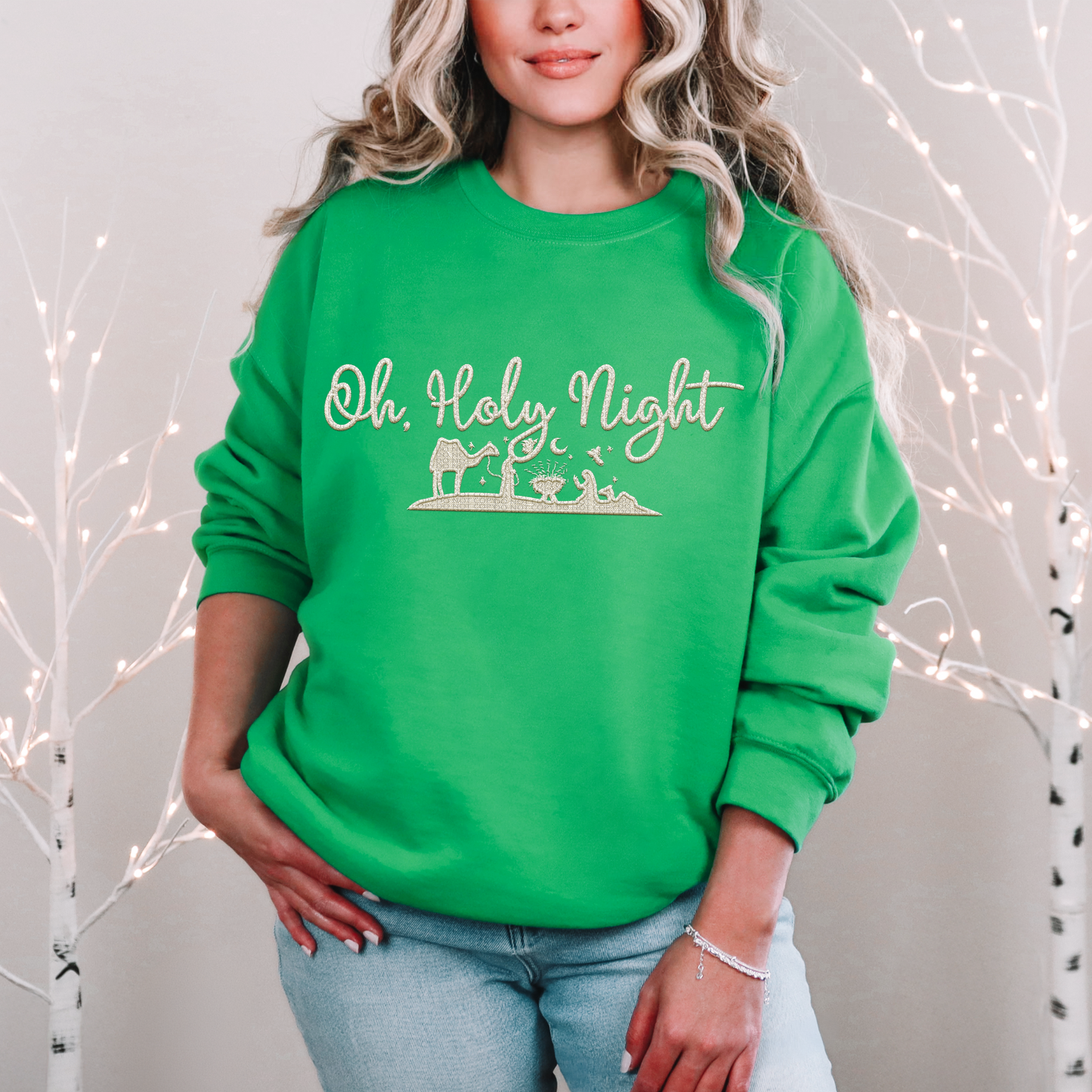 OH HOLY NIGHT FAUX EMBROID SWEATSHIRT