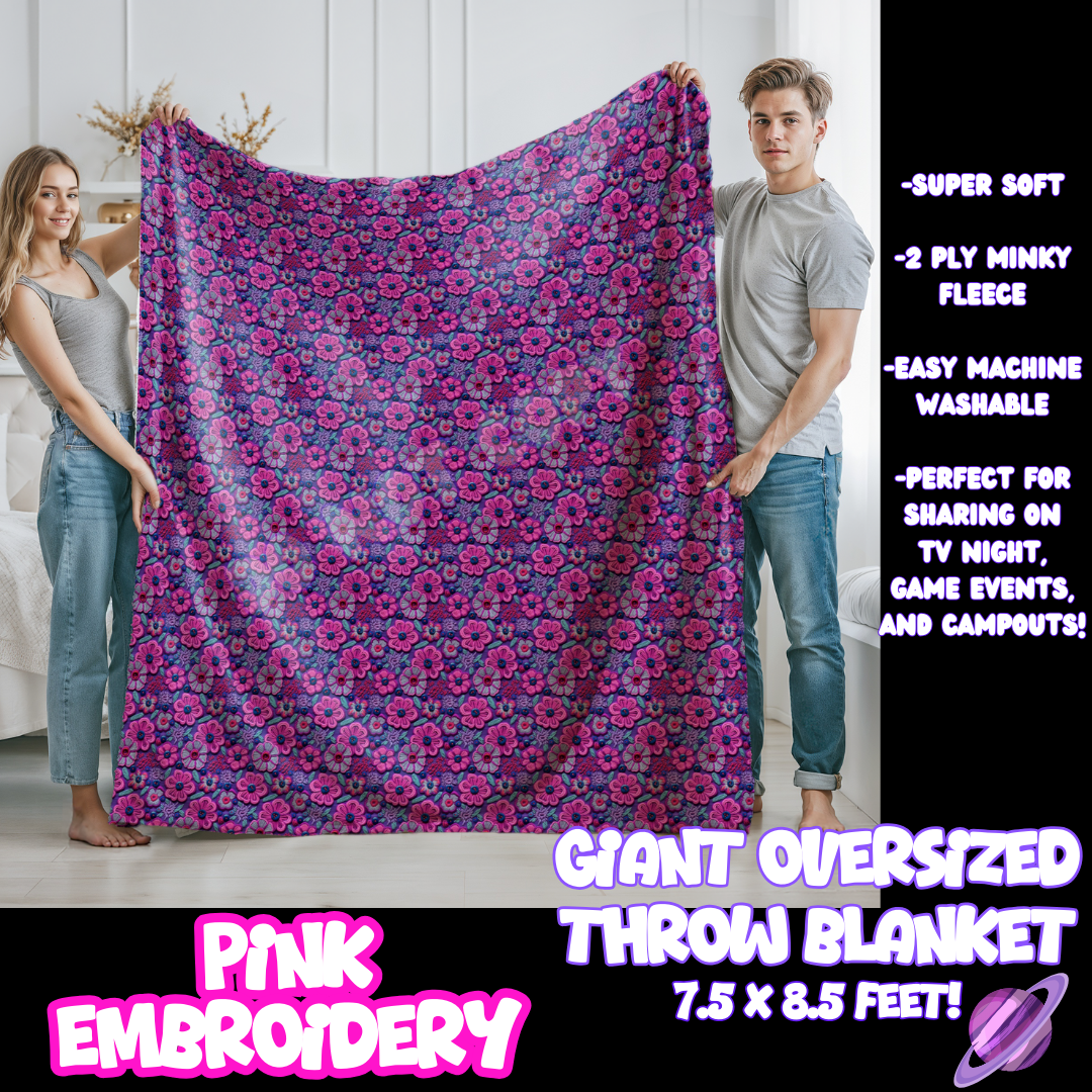 PINK EMBROIDERY - GIANT SHAREABLE THROW BLANKETS ROUND 10-PREORDER CLOSING 12/2