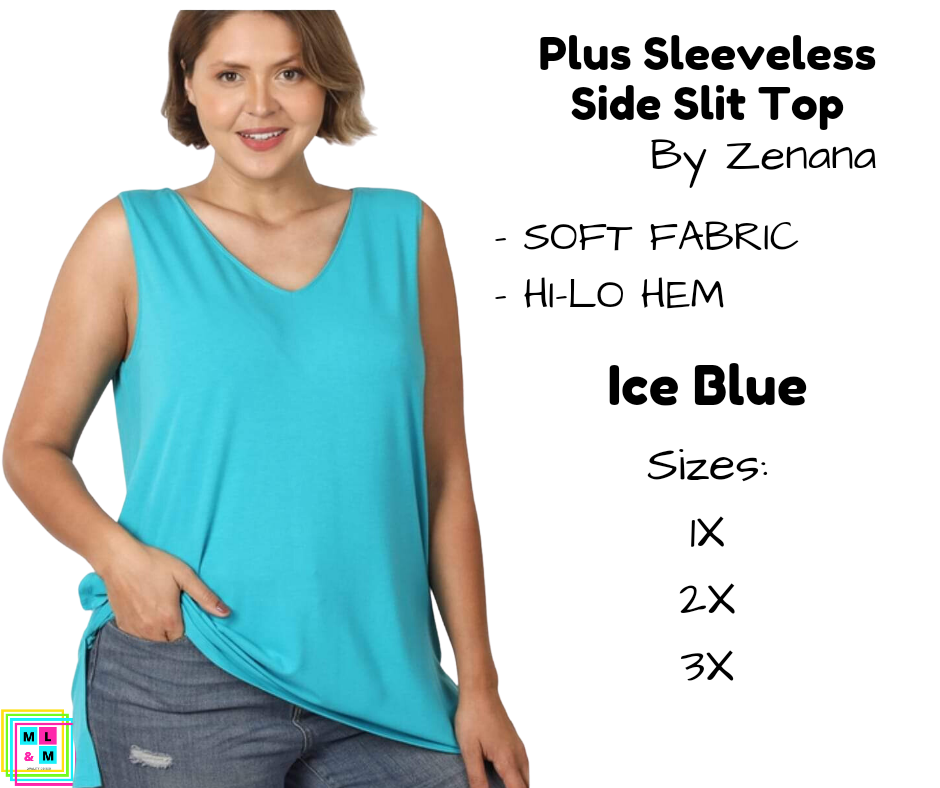 PLUS Sleeveless Side Slit Top - Ice Blue