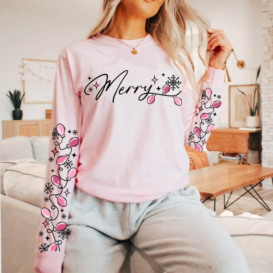 MERRY BULBS SWEATSHIRT W/ SLEEVE PRINT