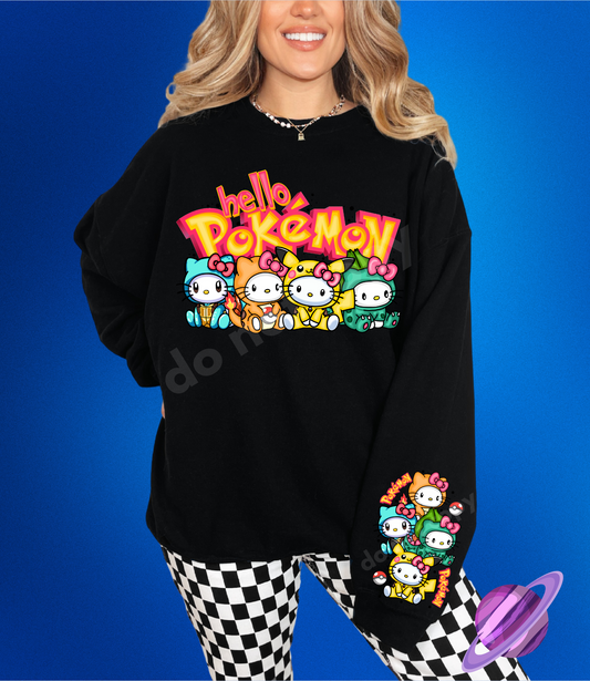 CATCH KITTY- CREWNECK SWEATSHIRT  W/ SLEEVE PRINT