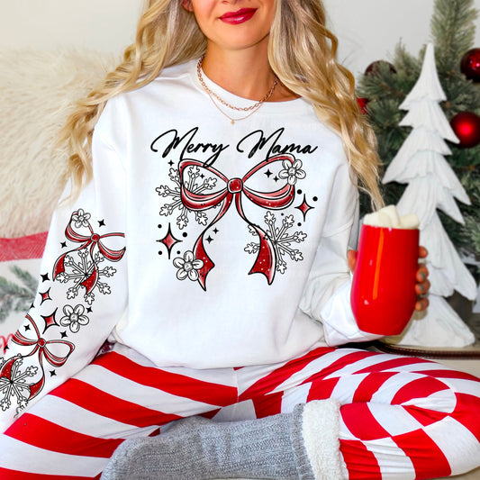 MERRY MAMA - CREWNECK SWEATSHIRT W/ SLEEVE PRINT