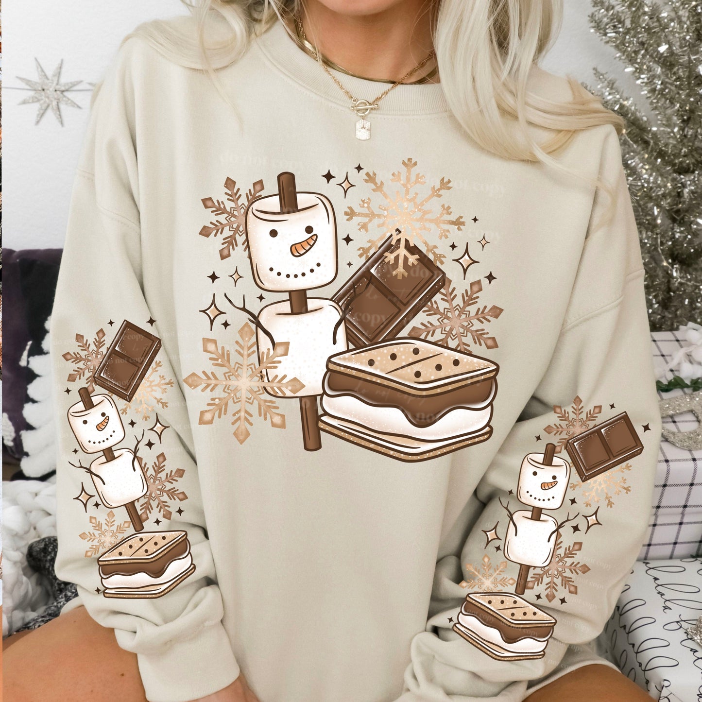 SNOWMAN SMORES - CREWNECK SWEATSHIRT W/ SLEEVE PRINT